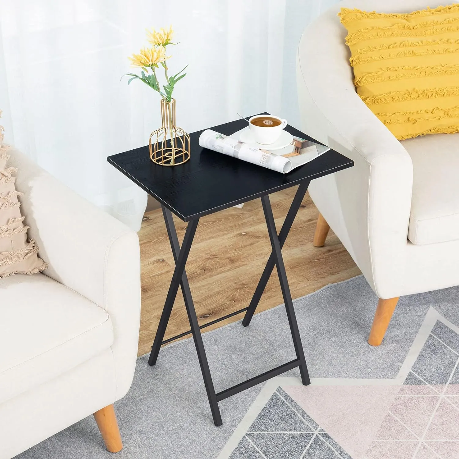 HOOBRO Folding TV Tray Table, Stable Snack Table for Small Space, Portable Sofa Side Table, Easy Assembly and Storage, Ideal for Snacks and Meals in Living Room, Black BK15BZ01
