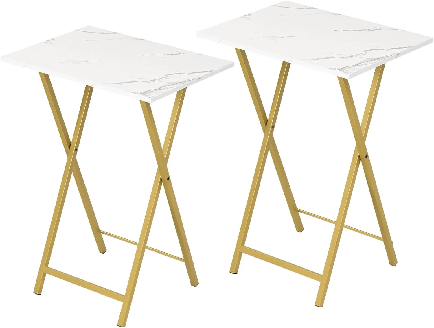 HOOBRO Folding TV Tray Tables, Set of 2 Stable Snack Table for Small Space, Portable Sofa Side Table, Easy Assembly and Storage, Ideal for Snacks and Meals in Living Room, Marble and Gold DM25BZ01