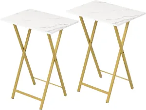 HOOBRO Folding TV Tray Tables, Set of 2 Stable Snack Table for Small Space, Portable Sofa Side Table, Easy Assembly and Storage, Ideal for Snacks and Meals in Living Room, Marble and Gold DM25BZ01