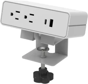 Humanscale NeatHub Desktop Power Strip, 2-Outlet, 2-Port White Desk Clamp Power Strip, Smart Power Distribution Desk Power Station, Desk Outlet for Laptops, Tablets, Mobile Devices