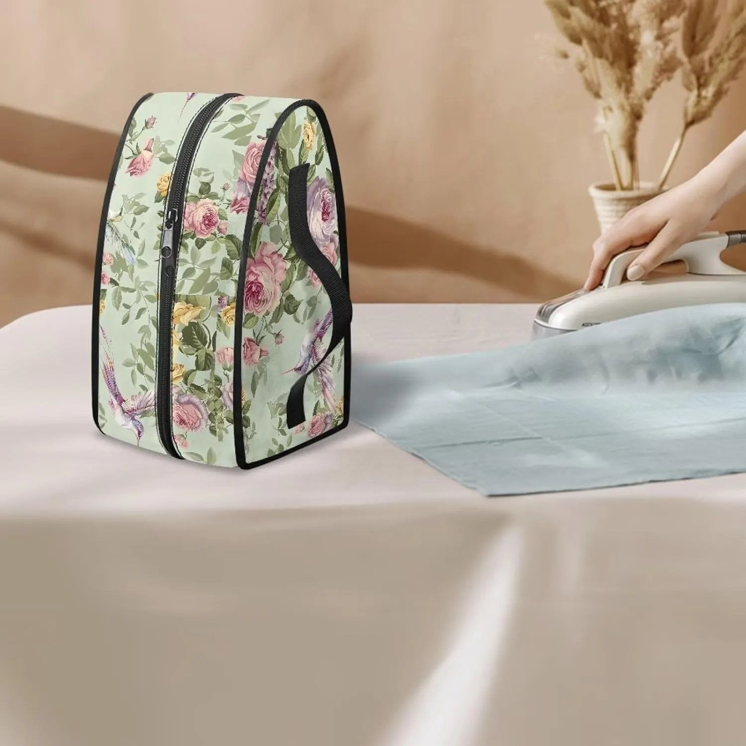 Hummingbird Rose Iron Portable Storage Bag Lightweight Travel Iron Holder with Handle & Zipper Closure Compatible with Irons of All Widths with Double Zippers and a Handle
