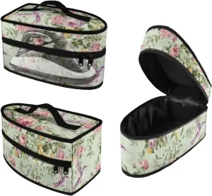 Hummingbird Rose Iron Portable Storage Bag Lightweight Travel Iron Holder with Handle & Zipper Closure Compatible with Irons of All Widths with Double Zippers and a Handle