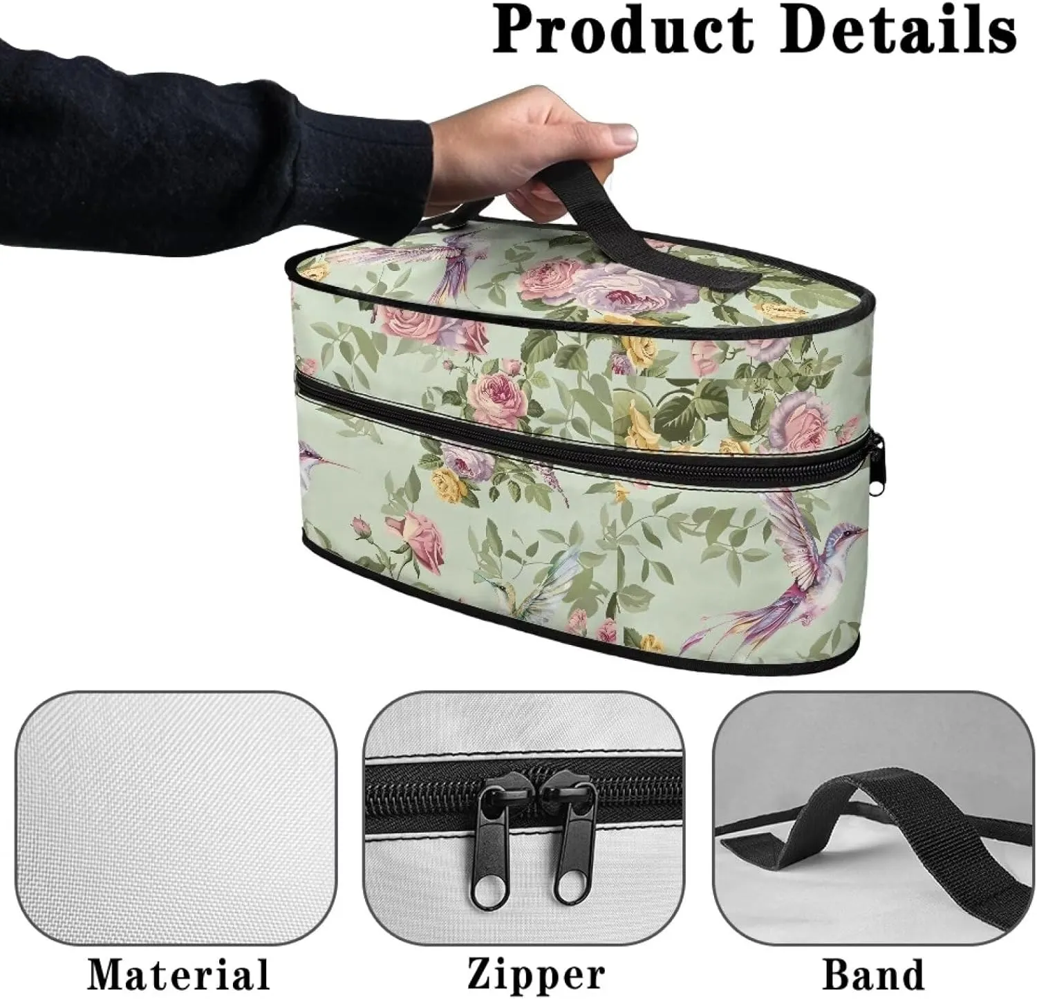 Hummingbird Rose Iron Portable Storage Bag Lightweight Travel Iron Holder with Handle & Zipper Closure Compatible with Irons of All Widths with Double Zippers and a Handle