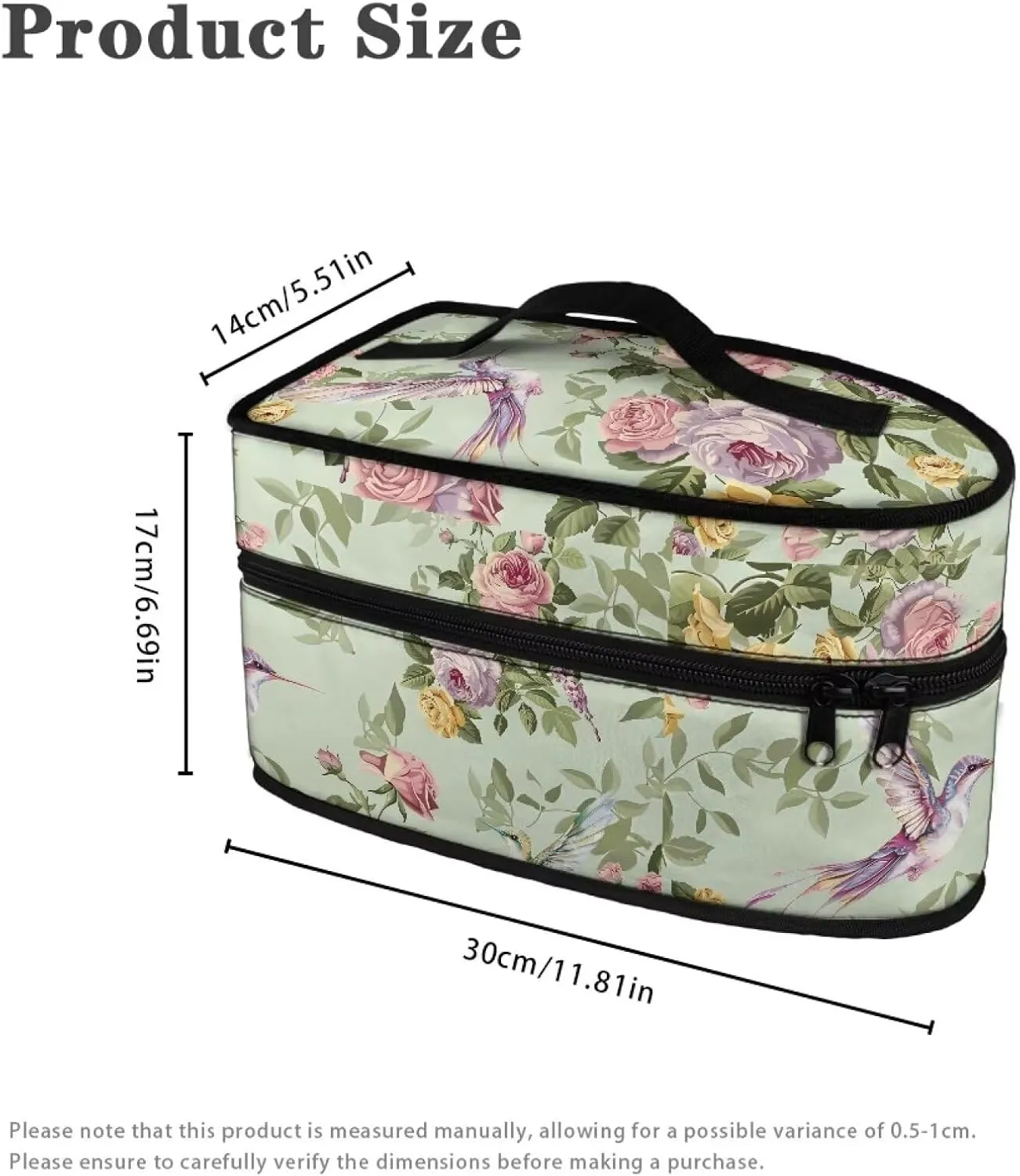 Hummingbird Rose Iron Portable Storage Bag Lightweight Travel Iron Holder with Handle & Zipper Closure Compatible with Irons of All Widths with Double Zippers and a Handle