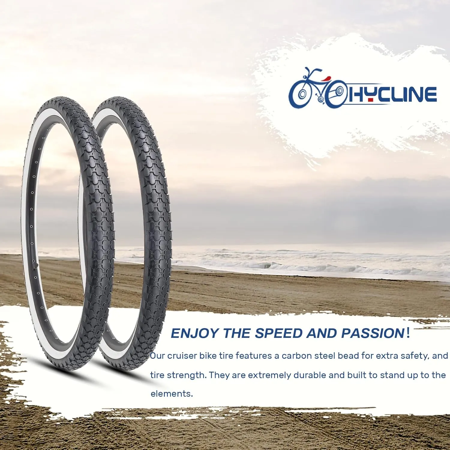 Hycline 2 Pack Bike Tire,24/26x2.125 Inch Folding Replacement Tire for Beach Cruiser Bicycle