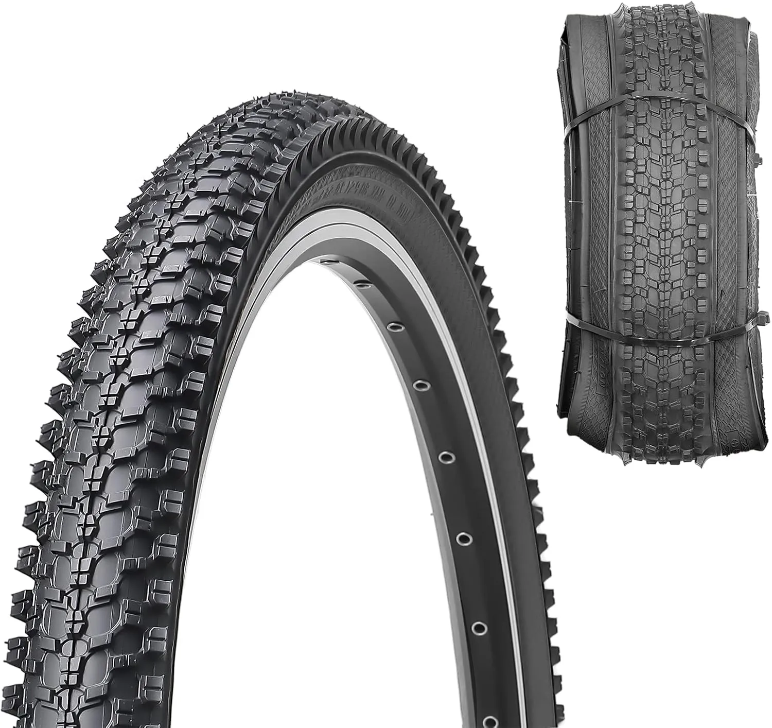 Hycline Bike Tire,20/24/26/27.5 Inch Folding Replacement Tire for MTB Mountain Bicycle-Black/Skinwall