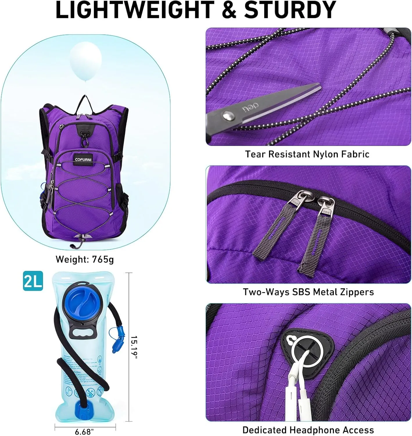 Hydration Backpack 20L with Water Bladder 2L, Large Storage Hiking Daypack for Men Women, Lightweight Insulation Water Backpack for Biking, Running, Skiing, Trekking, Camping