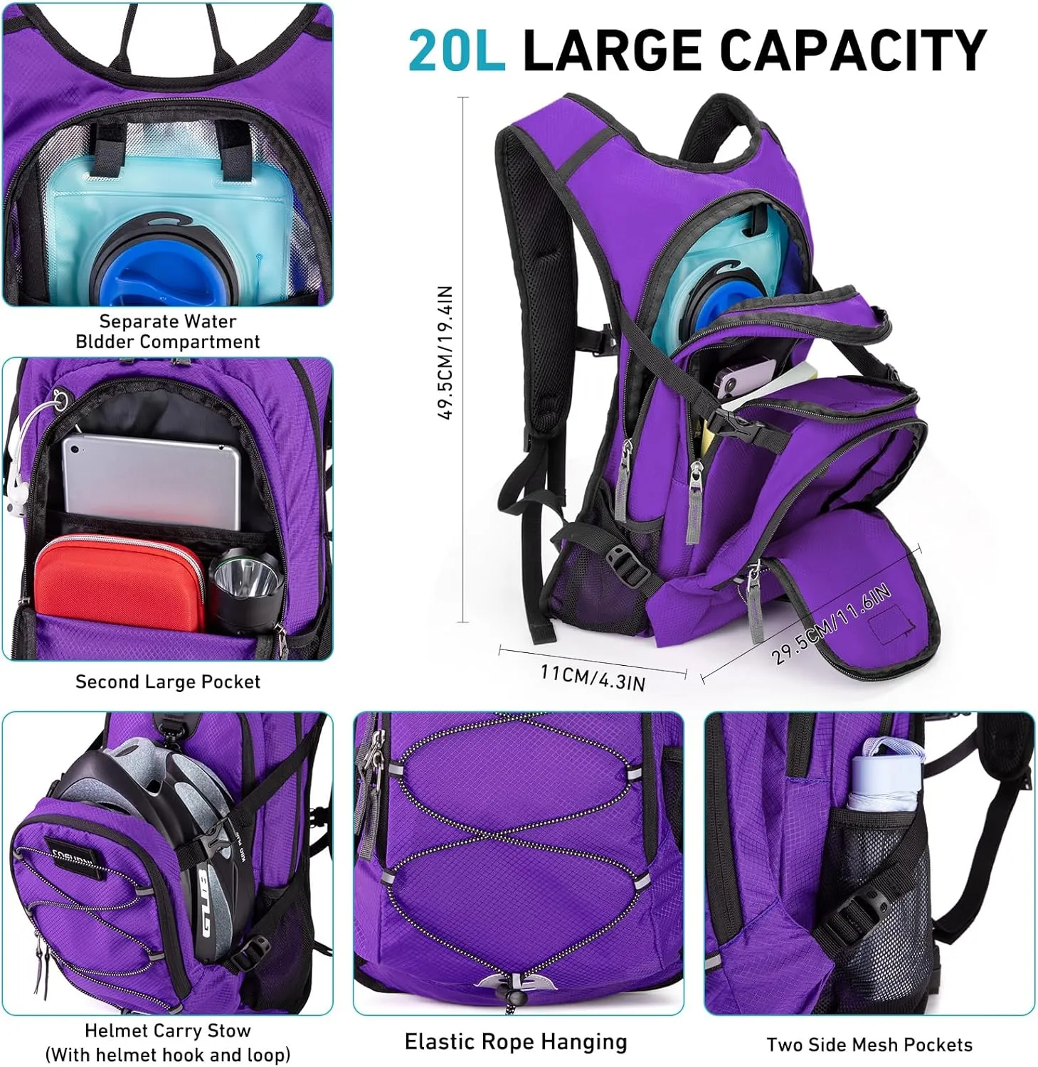 Hydration Backpack 20L with Water Bladder 2L, Large Storage Hiking Daypack for Men Women, Lightweight Insulation Water Backpack for Biking, Running, Skiing, Trekking, Camping