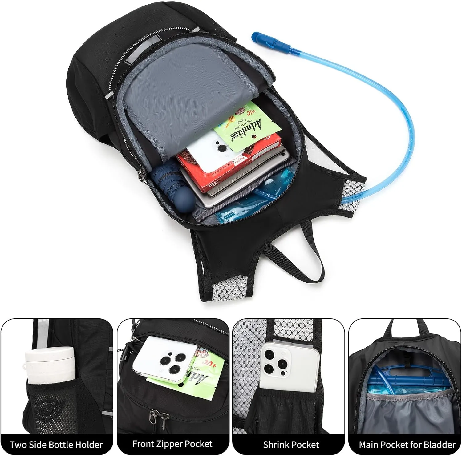 Hydration Backpack, Running Water Backpack with 2L Bladder, Hydro Water Daypack for Men Women Cycling Hiking Rave