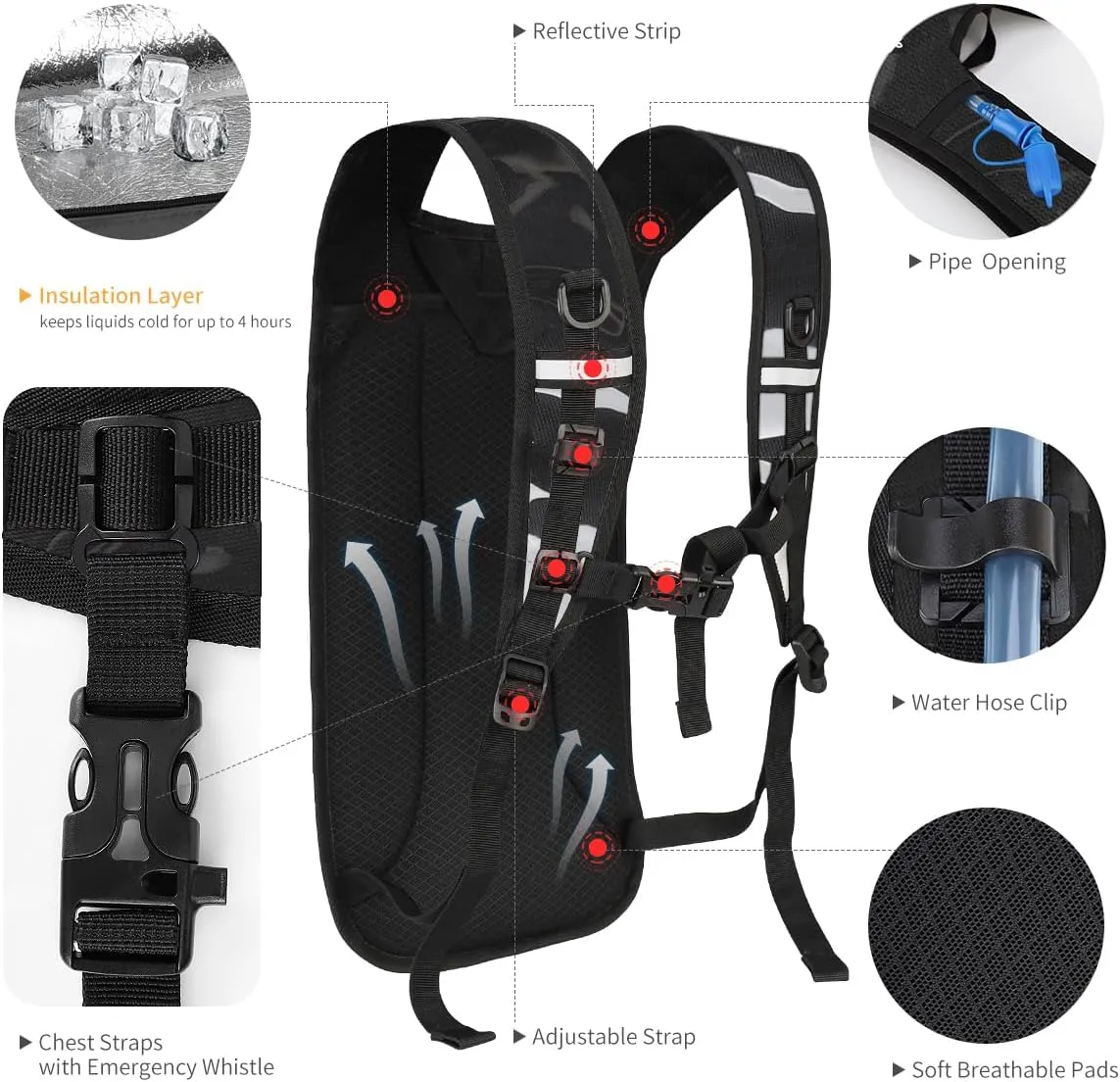 Hydration Backpack with 2L Water Bladder, Raves Water Backpack, Lightweight Insulation Hydration Pack for Men and Women, Suitable for Music Festivals, Raves, Hiking, Activities