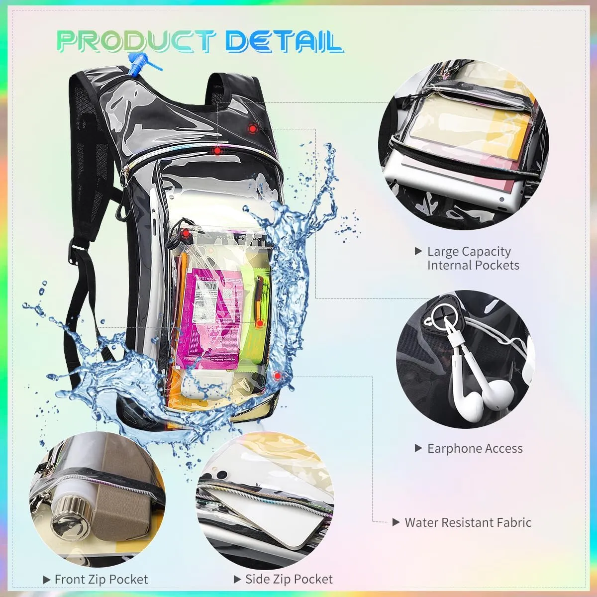 Hydration Backpack with 2L Water Bladder, Raves Water Backpack, Lightweight Insulation Hydration Pack for Men and Women, Suitable for Music Festivals, Raves, Hiking, Activities