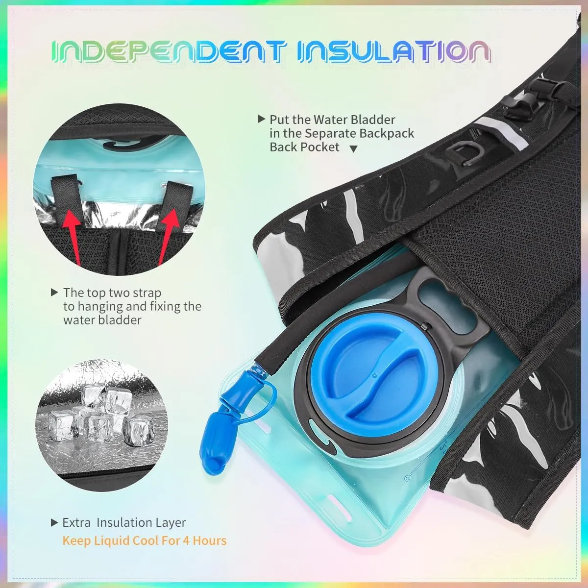 Hydration Backpack with 2L Water Bladder, Raves Water Backpack, Lightweight Insulation Hydration Pack for Men and Women, Suitable for Music Festivals, Raves, Hiking, Activities