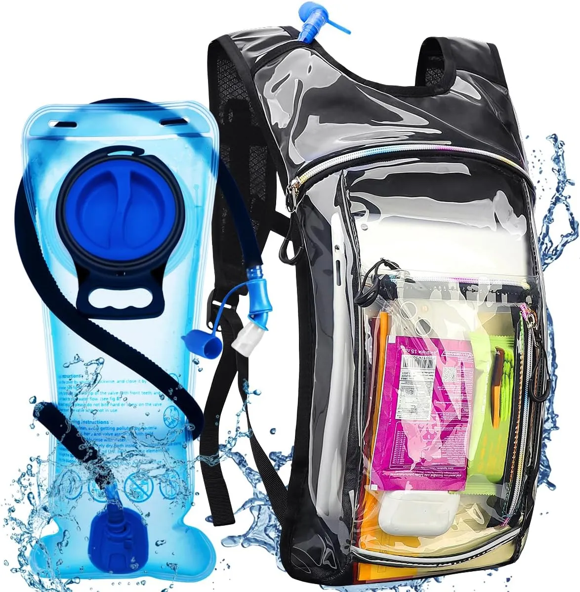 Hydration Backpack with 2L Water Bladder, Raves Water Backpack, Lightweight Insulation Hydration Pack for Men and Women, Suitable for Music Festivals, Raves, Hiking, Activities
