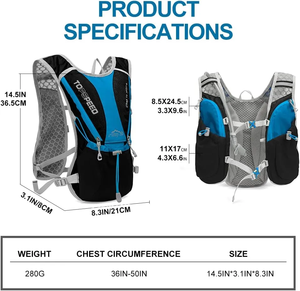 Hydration Pack Backpack，IX INOXTO Running Hydration Vest with 1.5L ( 50 oz) Water Bladder for Men Women，Lightweight Water Backpack for Hiking Cycling Climbing Camping