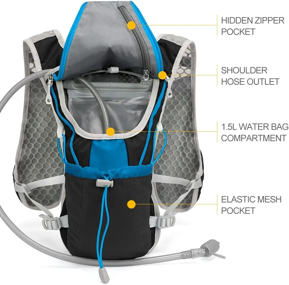 Hydration Pack Backpack，IX INOXTO Running Hydration Vest with 1.5L ( 50 oz) Water Bladder for Men Women，Lightweight Water Backpack for Hiking Cycling Climbing Camping