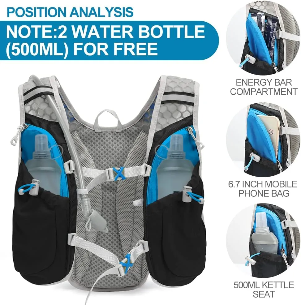 Hydration Pack Backpack，IX INOXTO Running Hydration Vest with 1.5L ( 50 oz) Water Bladder for Men Women，Lightweight Water Backpack for Hiking Cycling Climbing Camping