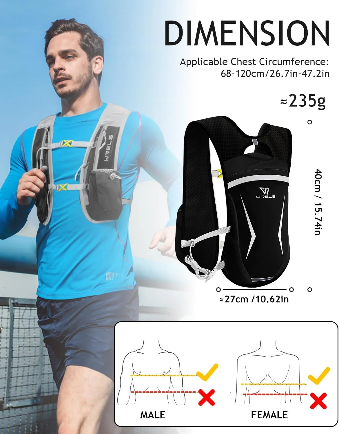 Hydration Running Vest for Men Women,5L Lightweight Water Backpack with 1.5L Leakproof Water Bladder,Hydration Vest for Marathon Cycling Jogging Hiking