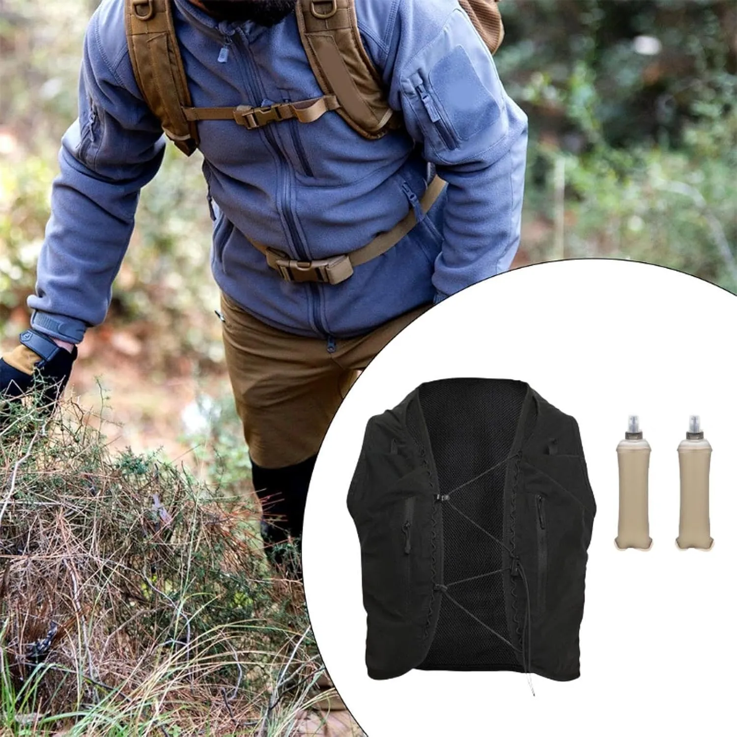 Hydration Vest Hydration Pack with 2X Water Bottles Lightweight Outdoor Sport Bag Rucksack Water Pack for Race Trail