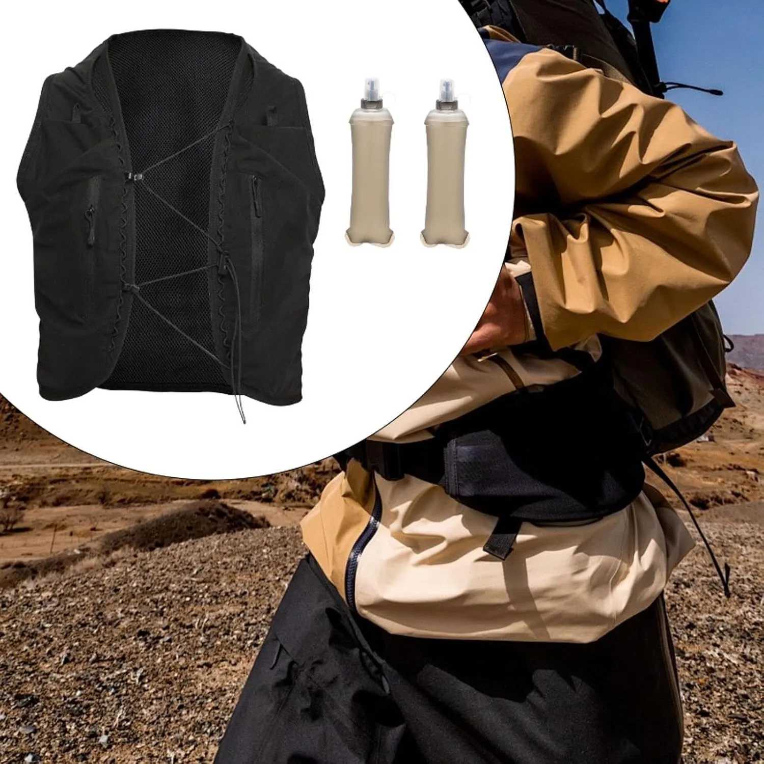 Hydration Vest Hydration Pack with 2X Water Bottles Lightweight Outdoor Sport Bag Rucksack Water Pack for Race Trail