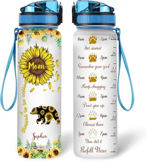 Hyturtle Personalized Blessed To Be Called Bear Sunflower 32Oz Liter Motivational Water Bottle, Customized Name With Time Marker Gifts For Women, Bear Lover, Sunflower Lover On Birthday, Mother's Day