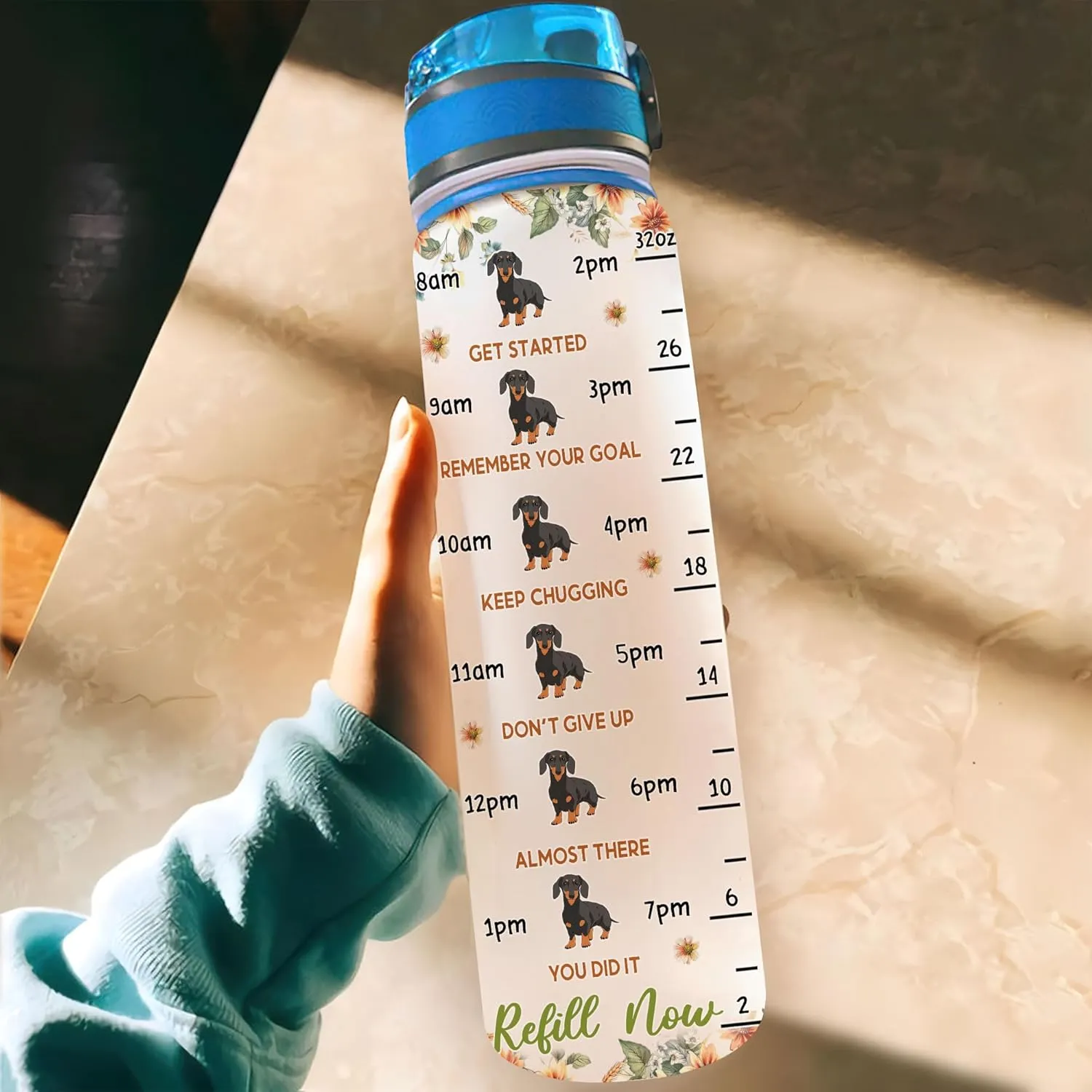 Hyturtle Personalized Dachshund Lovers 32 Oz 1Liter Motivational Water Bottle With Time Marker, Just A Girl Who Loves Dachshunds, Animal Lovers Gifts For Women, Girl On Birthday, Christmas