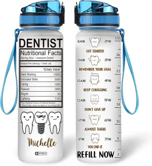 Hyturtle Personalized Dental Nutritional Fact 32Oz Liter Motivational Water Bottle, Customized Name With Time Marker, Gifts For Women Dentist, Dental Staff, Hygienist, Dental Assistant On Birthday