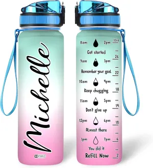 Hyturtle Set of 100 Bulk Pack Personalized 32oz Liter Motivational Water Bottle, Customized Name And Color With Time Marker, Gifts For Women Girls Family Friend