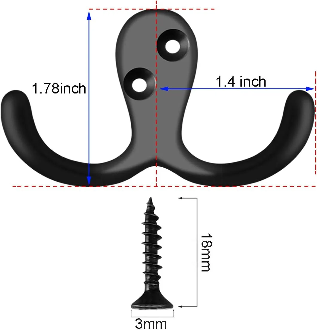 IBosins 20 Pack Heavy Duty Double Prong Coat Hooks Wall Mounted with 40 Screws Retro Double Hooks Utility Hooks for Coat, Scarf, Bag, Towel, Key, Cap, Cup, Hat