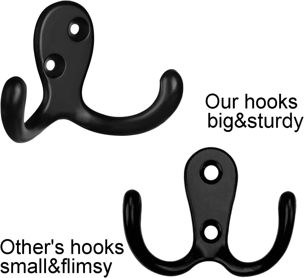 IBosins 20 Pack Heavy Duty Double Prong Coat Hooks Wall Mounted with 40 Screws Retro Double Hooks Utility Hooks for Coat, Scarf, Bag, Towel, Key, Cap, Cup, Hat