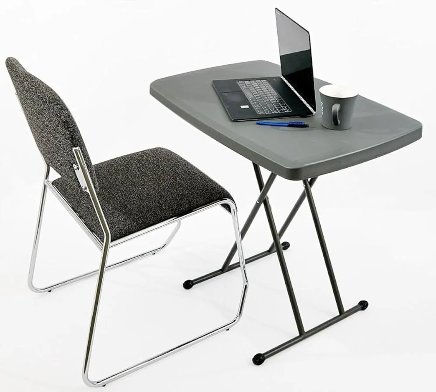 Iceberg Small Camping Personal Folding Table, Heavy Duty Utility Table, Adjustable Height, Charcoal, 19.5” L x 30” W x 28" H