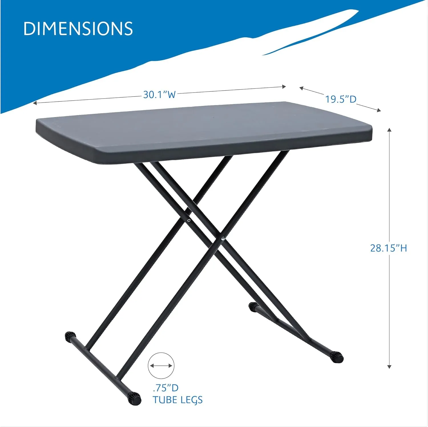Iceberg Small Camping Personal Folding Table, Heavy Duty Utility Table, Adjustable Height, Charcoal, 19.5” L x 30” W x 28" H