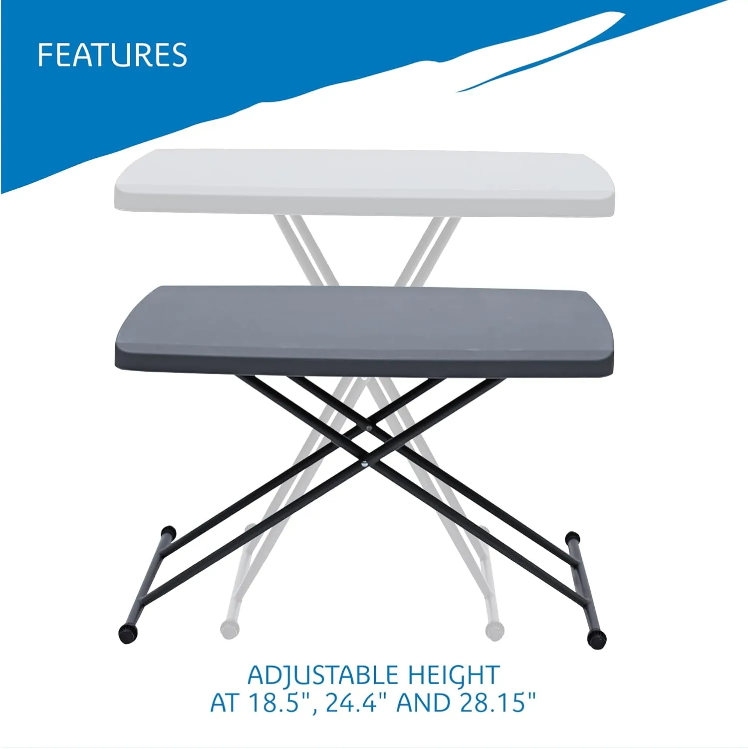 Iceberg Small Camping Personal Folding Table, Heavy Duty Utility Table, Adjustable Height, Charcoal, 19.5” L x 30” W x 28" H