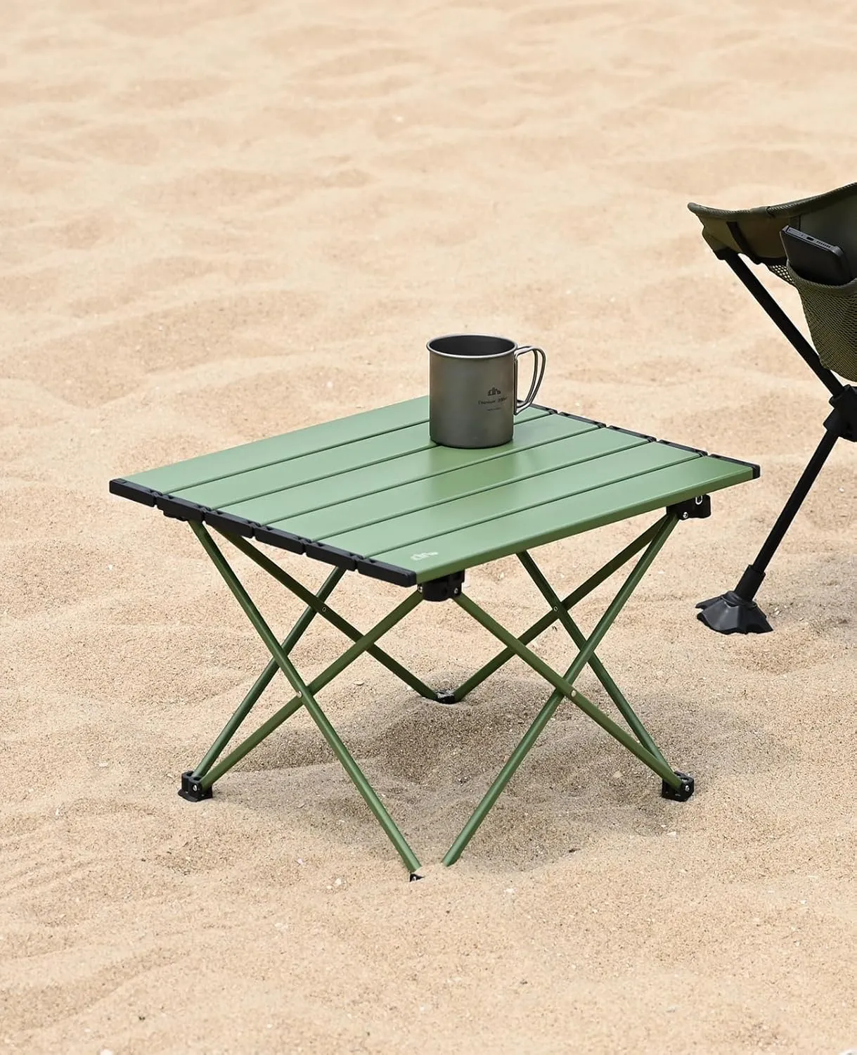 iClimb Ultralight Compact Camping Folding Table with Carry Bag (Green - L)