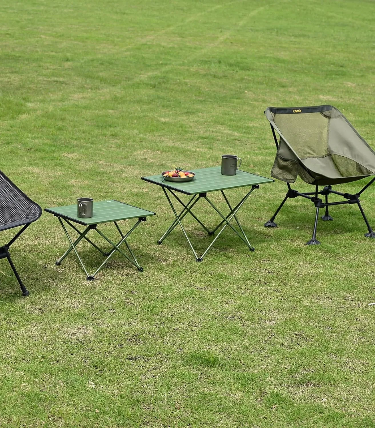 iClimb Ultralight Compact Camping Folding Table with Carry Bag (Green - L)