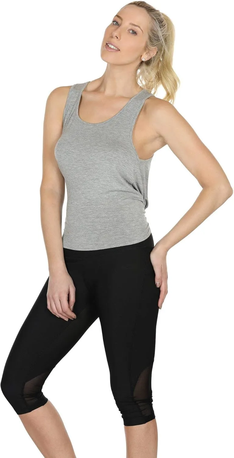 icyzone Tie Back Yoga Tops for Women, Lightweight Workout Athletic Tanks, Breathable Gym Shirts