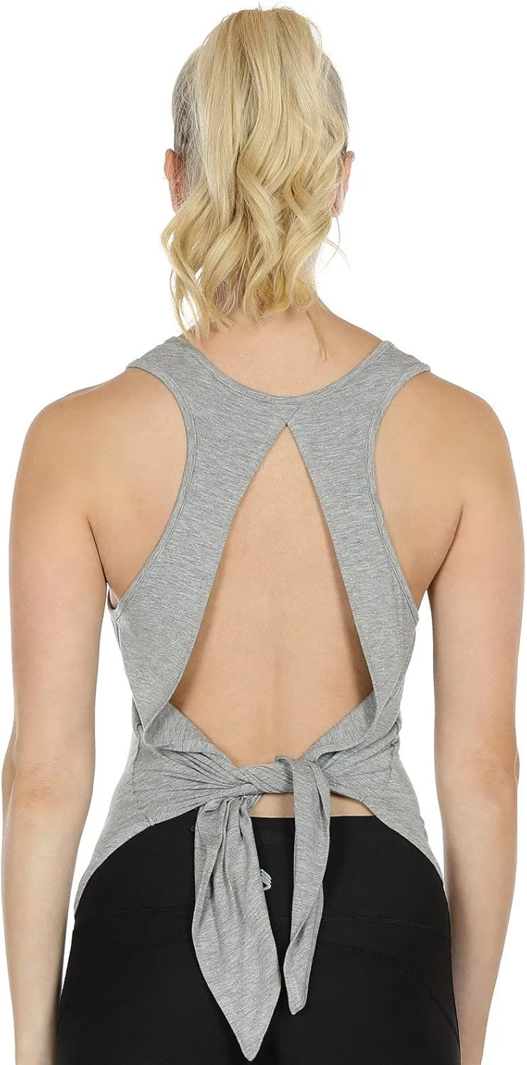 icyzone Tie Back Yoga Tops for Women, Lightweight Workout Athletic Tanks, Breathable Gym Shirts