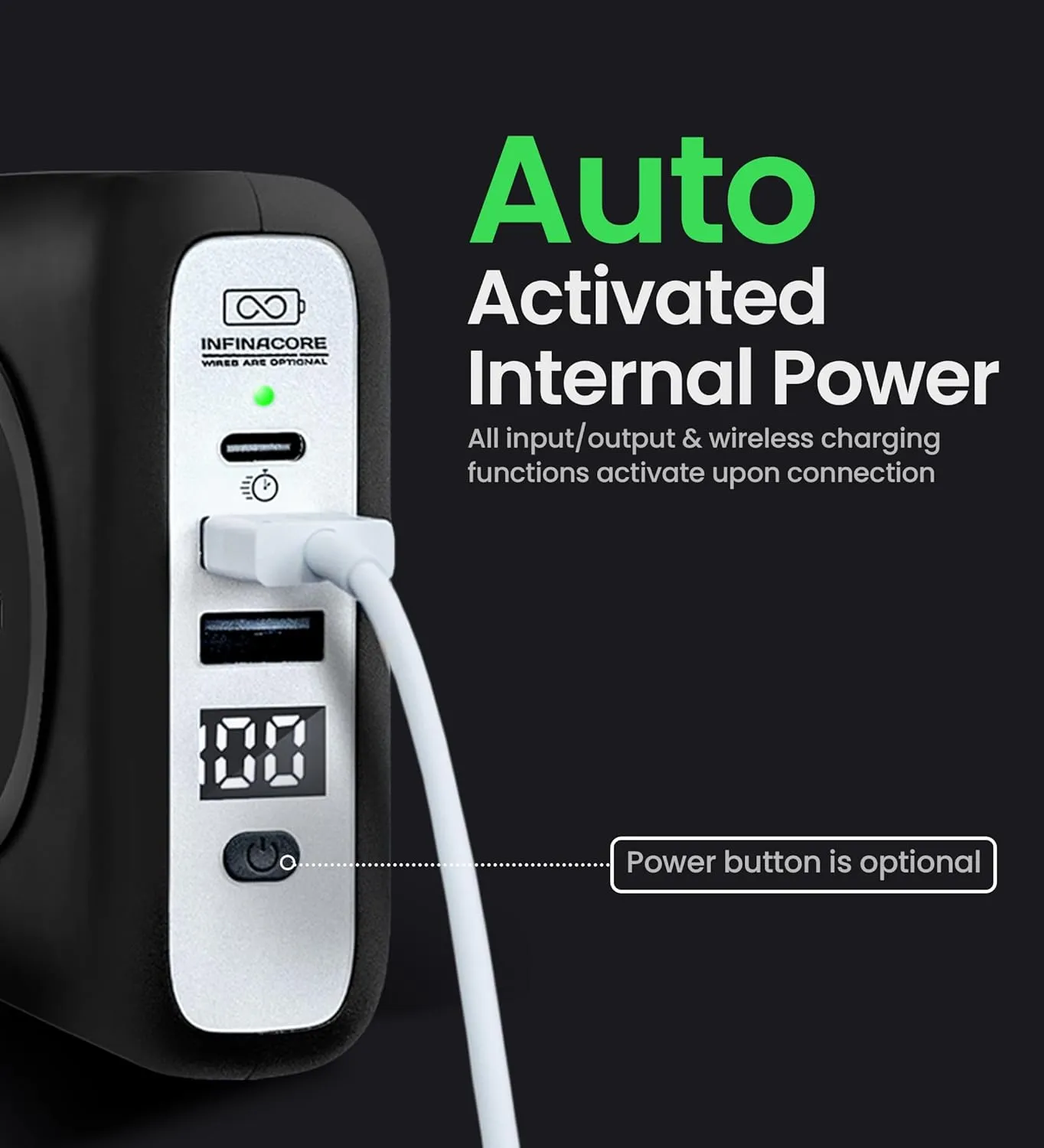 InfinaCore P3 8000mAh Portable Charger - 4-in-1 Fast Charging Power Bank Compatible w/iPhone - 18W Qi-Compatible USB C Charger Block - Travel Battery Pack w/Foldable Plug - Black