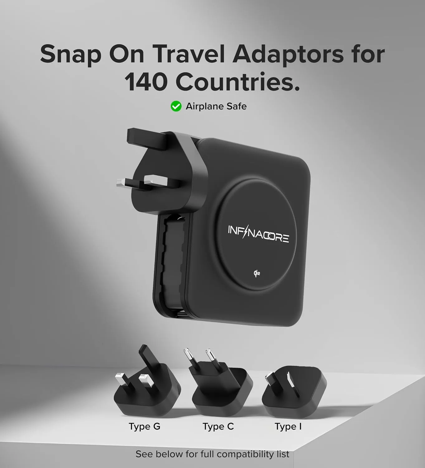 InfinaCore P3 Pro 4 in 1 Travel Power Bank 10,500mAh - 65W Portable USB Charger with Wall Plug US/UK/EU Universal Power Adaptor, Qi2-Certified, Compatible w/MagSafe iPhone 16/15/14/13, Samsung S22/21