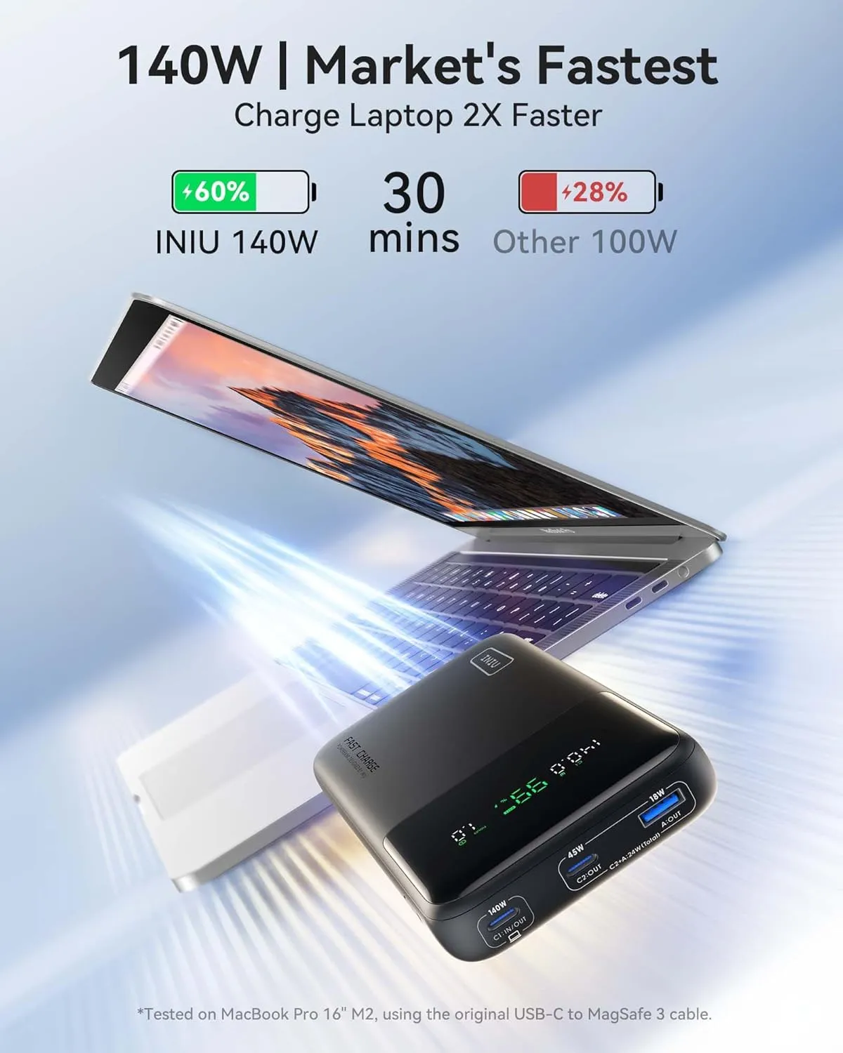 INIU 140W Power Bank, Compact 25000mAh High Capacity Laptop Portable Charger, USB C in&Out Tablet Powerbank, Smart Digital Display Phone Charger for iPhone 16 15, Samsung, iPad, MacBook, Laptop etc.