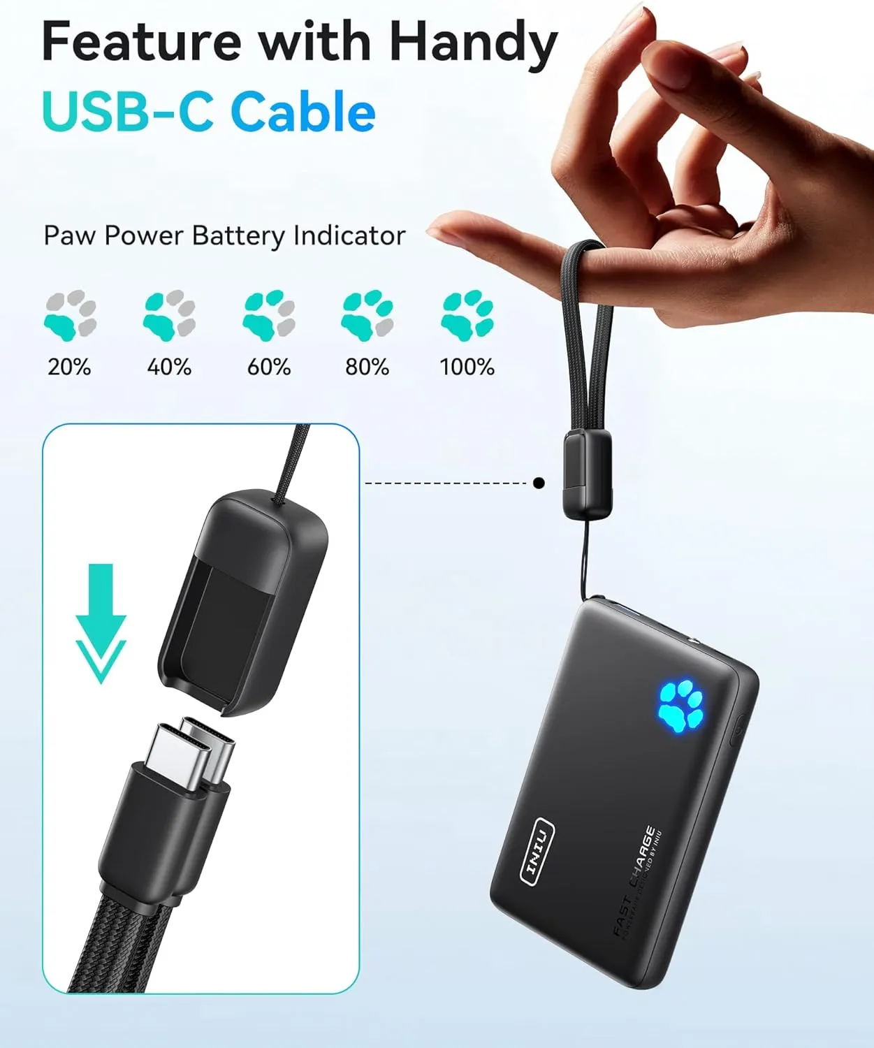 INIU Portable Charger, Lightest 10000mAh 45W PD Power Bank, USB C in&Out Fast Charging Battery Pack, External Phone Powerbank Compatible with iPhone 16 15 14 13 Samsung S22 S21 Google iPad etc