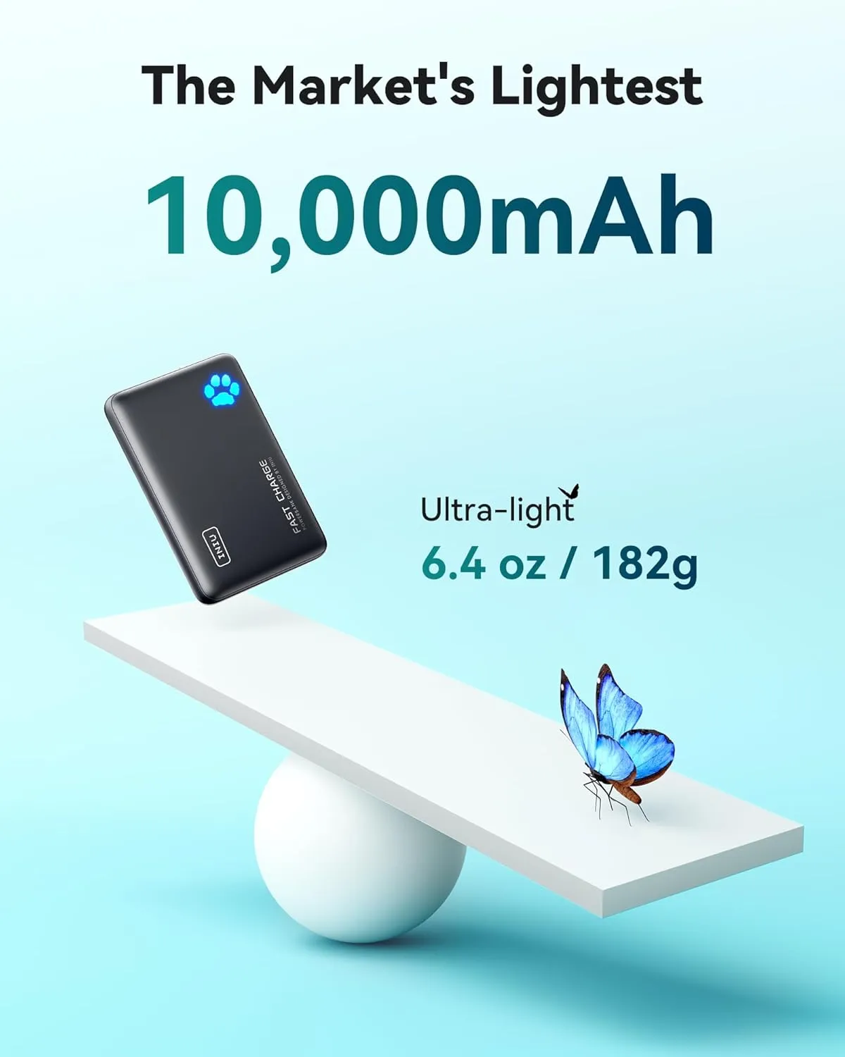 INIU Portable Charger, Lightest 10000mAh 45W PD Power Bank, USB C in&Out Fast Charging Battery Pack, External Phone Powerbank Compatible with iPhone 16 15 14 13 Samsung S22 S21 Google iPad etc