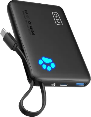 INIU Portable Charger, Slim 45W PD Fast Charging 10000mAh Power Bank, Built-in USB C Cable Battery Pack, Travel Essentials Powerbank for iPhone 16/15 Pro Max, iPad, Google Pixel, Samsung S25/S24 etc