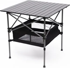 Instant-Fold Aluminum Camping Table with Storage Basket - 120lbs Load Lightweight Roll-Up Table for BBQ, Beach, Party (27.5" Cube, Black)