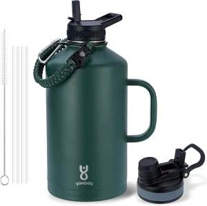 Insulated Water Bottle 128 oz with 2-in-1 Straw Lids & Handle,1 Gallon Water Bottle Flask Jug with Paracord Handle Leak Proof Large Big Water Bottle for Hiking,Sports,Camping,Long Drive,Fishing