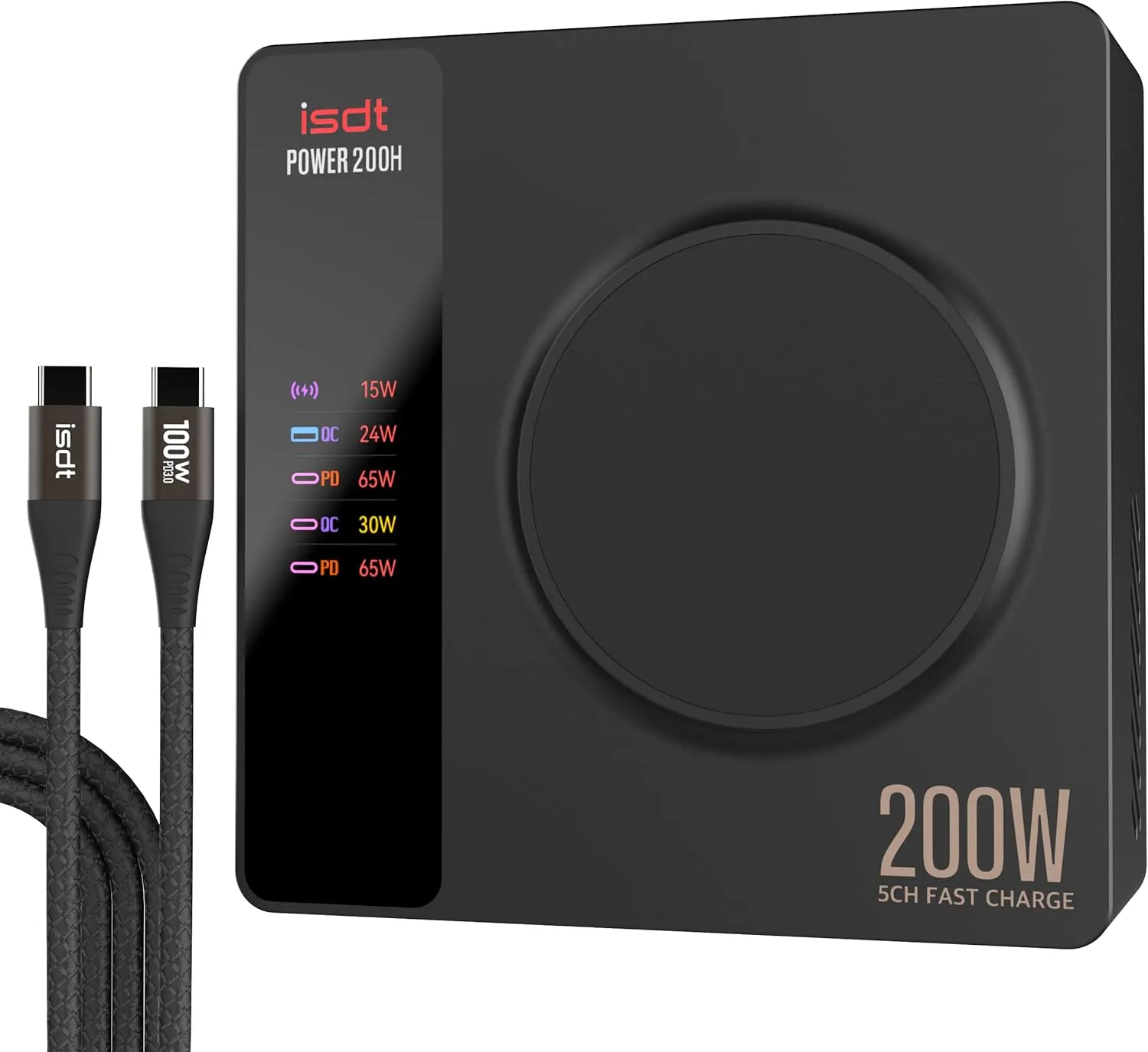 ISDT Power 200H 200W USB C Desktop Charging Station - 4 1 Ports Compatible with MacBook Pro/Air, iPad, iPhone, Galaxy, Pixel(with Power Adapter, with Magnetic Charging Function)