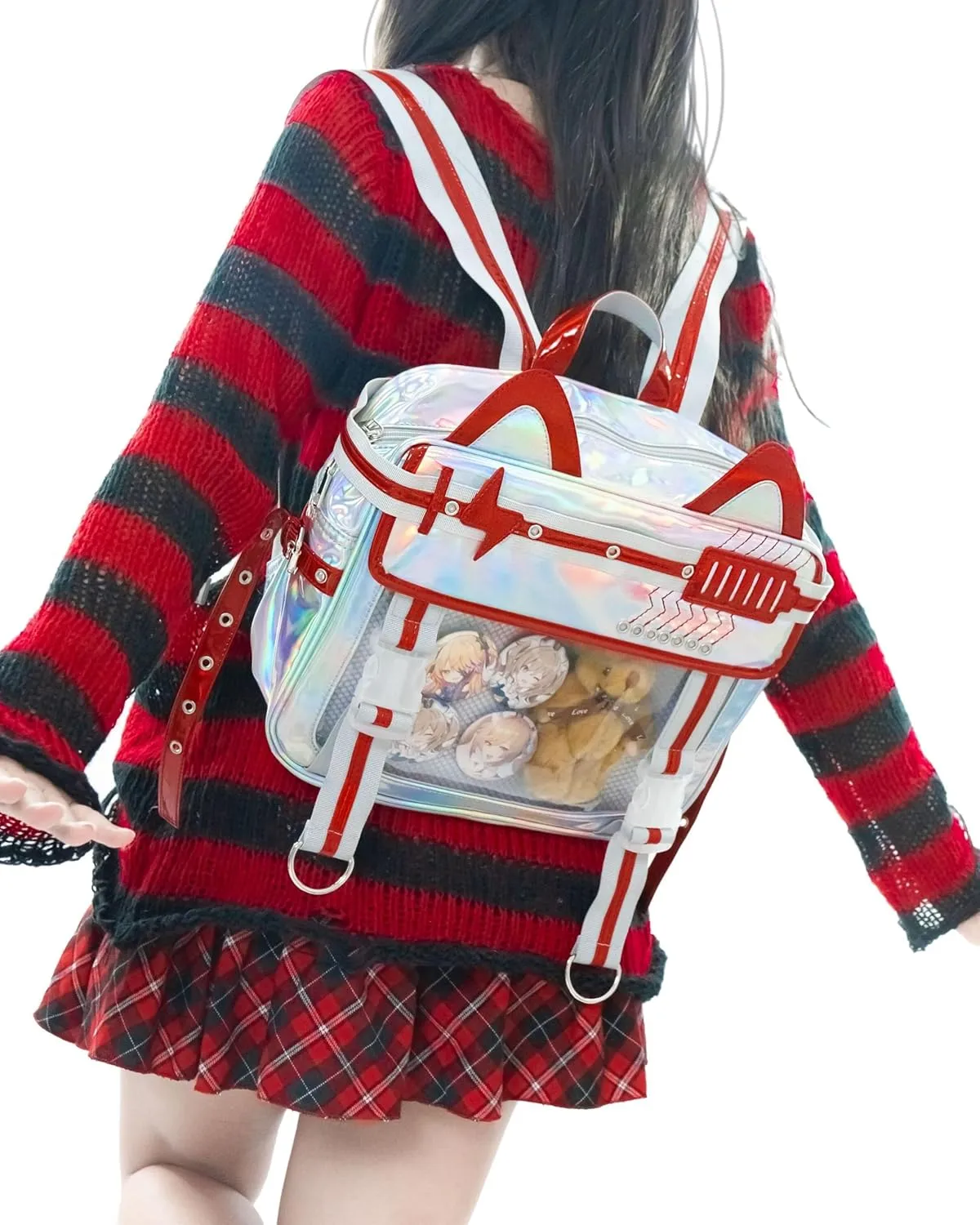 Ita Bag Electronic Cat Cotton Doll Large Capacity Shoulders (Black × milk green)