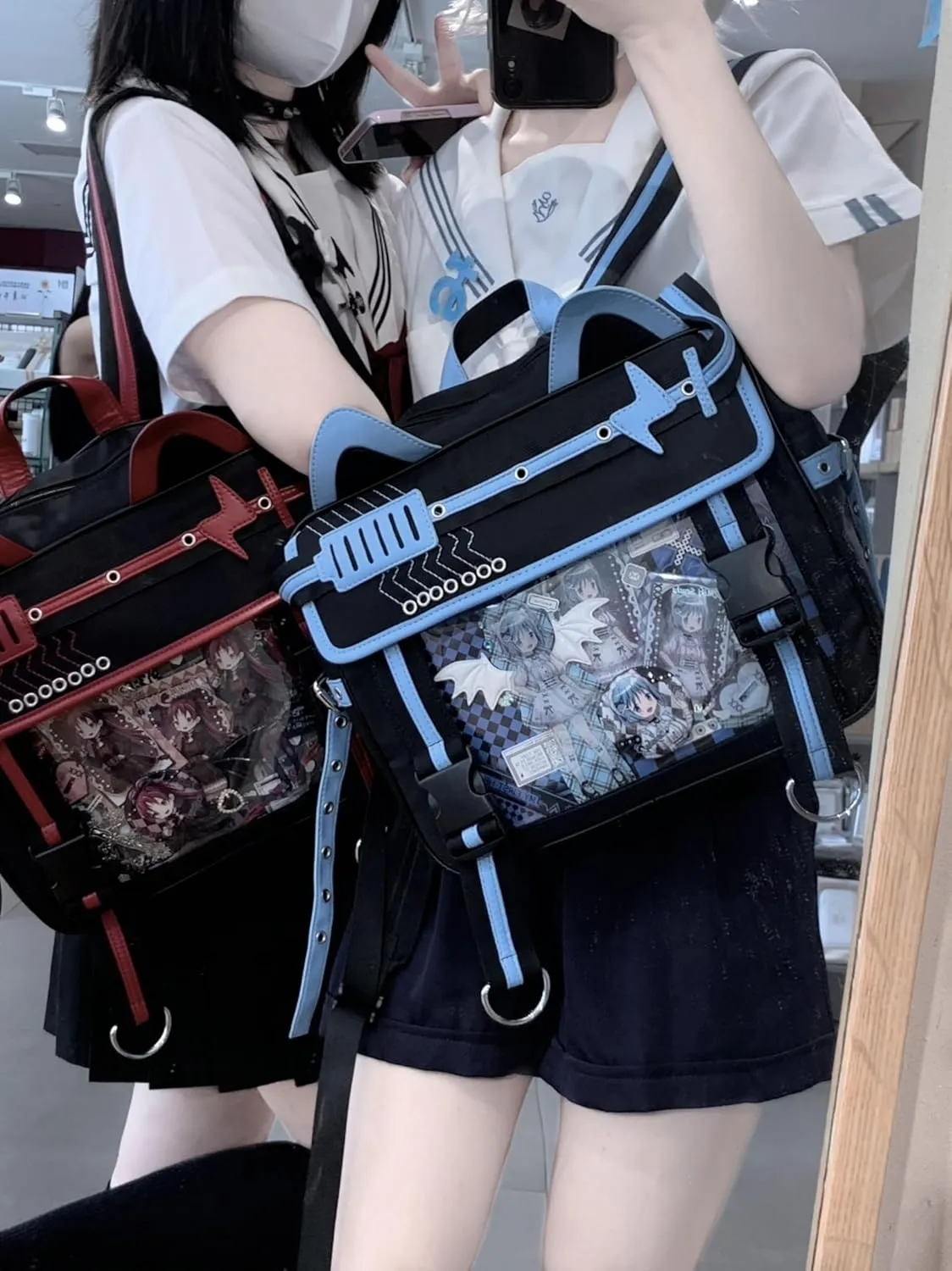 Ita Bag Electronic Cat Cotton Doll Large Capacity Shoulders (Black × milk green)