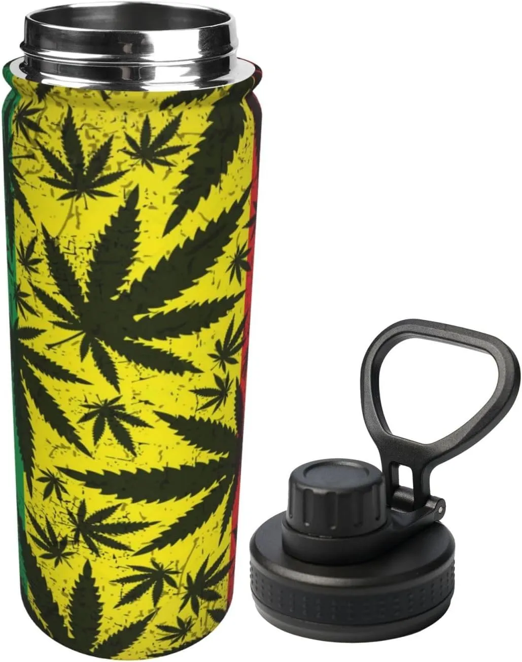 Jamaica Reggae Rasta Marijuana Leaf Weed 18 OZ Sports Insulated Water Bottle Stainless Steel Kettle Novelty Drinking Cup for Outdoor Gym Travel