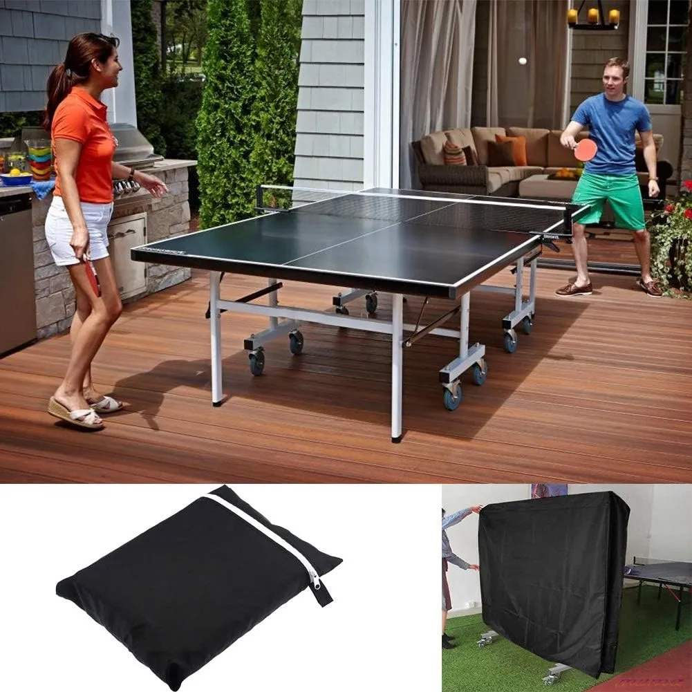 J&C Table Tennis Cover 420D Ping Pong Table Cover Black Full UV Protected Table Tennis Cover Outdoor Waterproof Heavy Duty Ping Pong Table Outdoor Waterproof