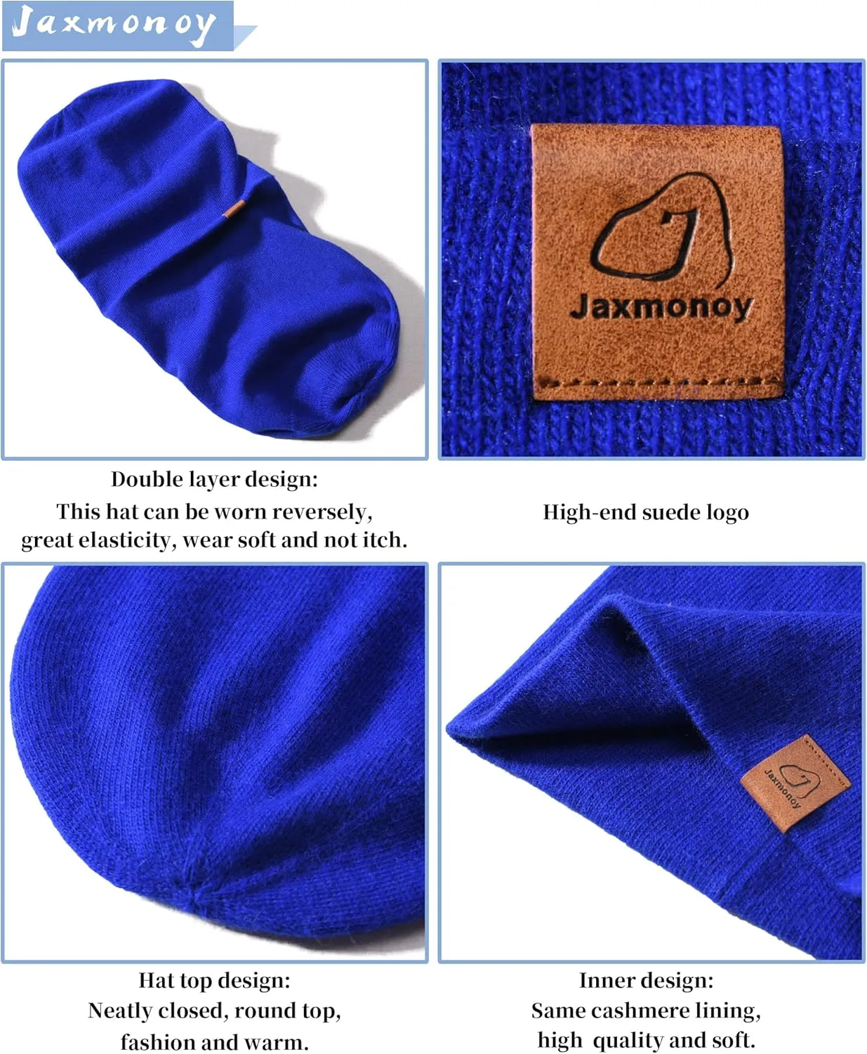 jaxmonoy Slouchy Knit Beanies Winter Hats for Women Men Soft Warm Reversible Slouch Cuffed Skull Knitted Beanie Cap